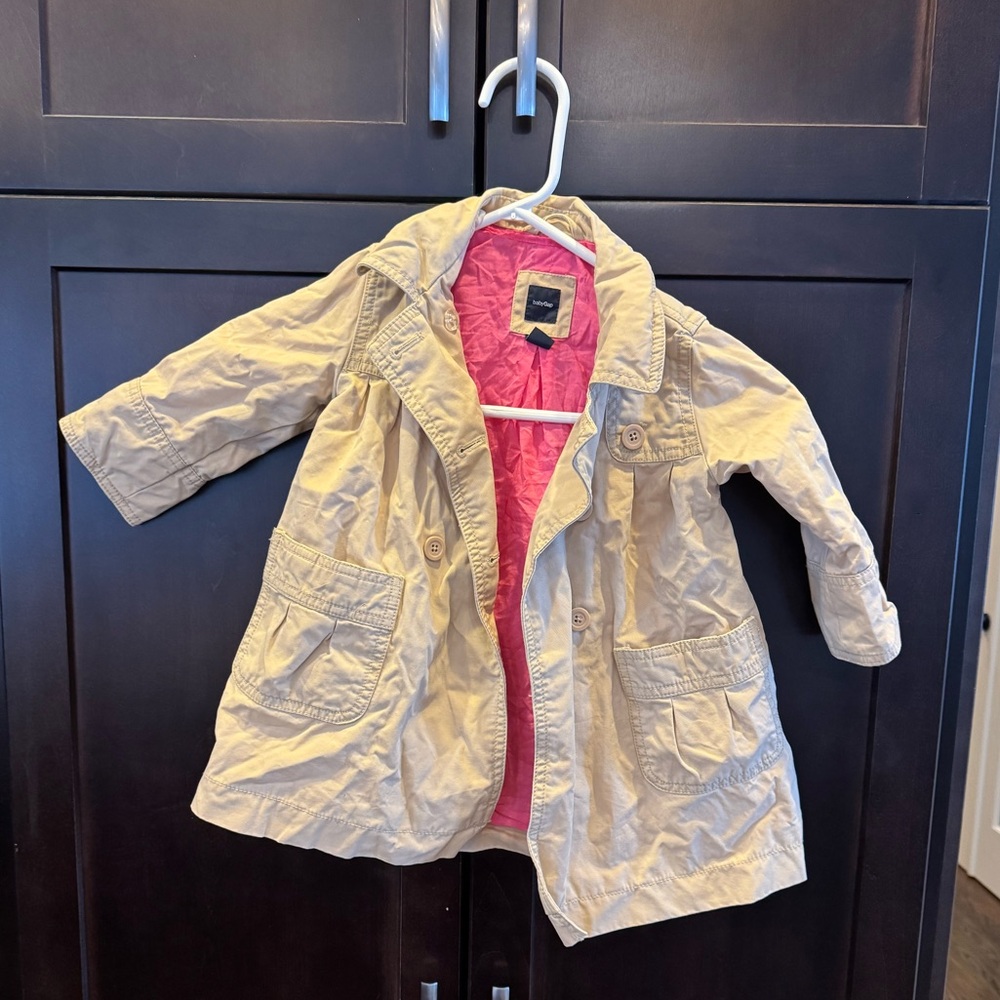 GAP Kids Tan Pea Coat with Pink Lining